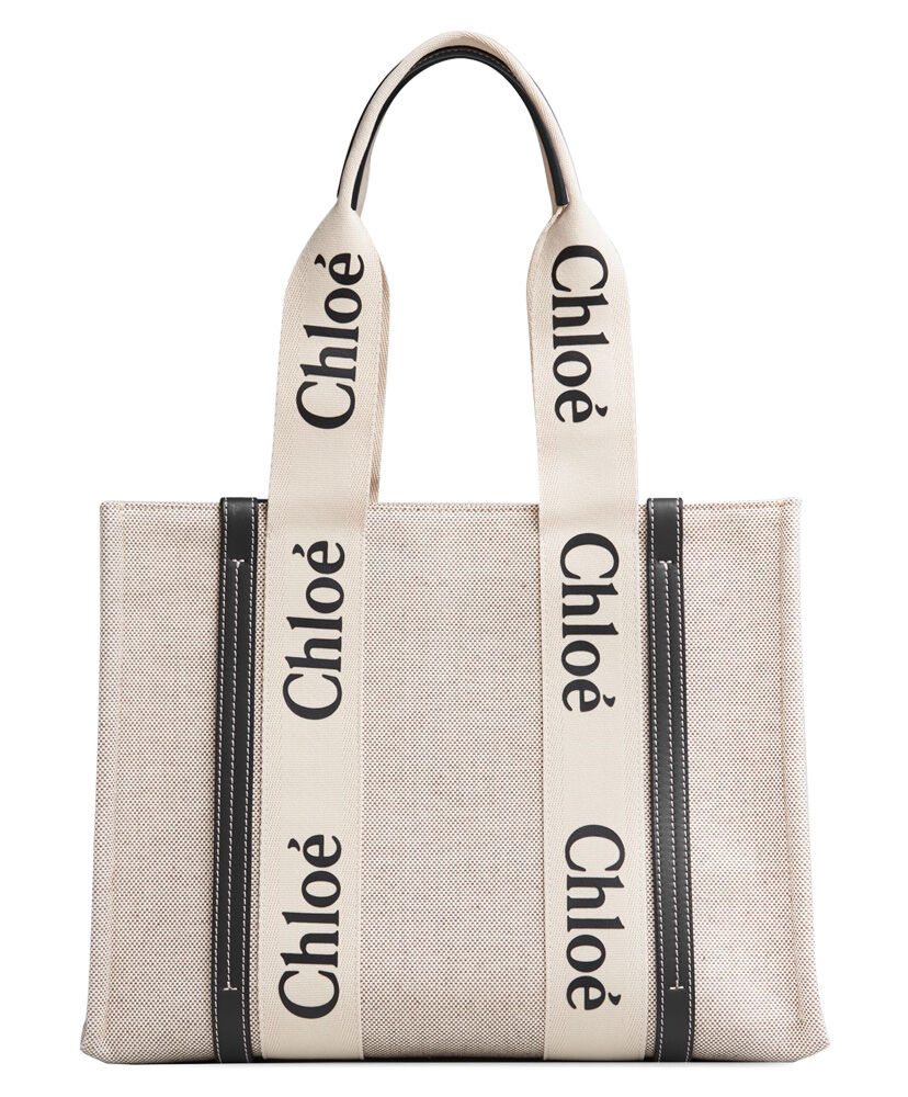 Chloe Medium Woody Tote Bag Canvas with Leather Cream